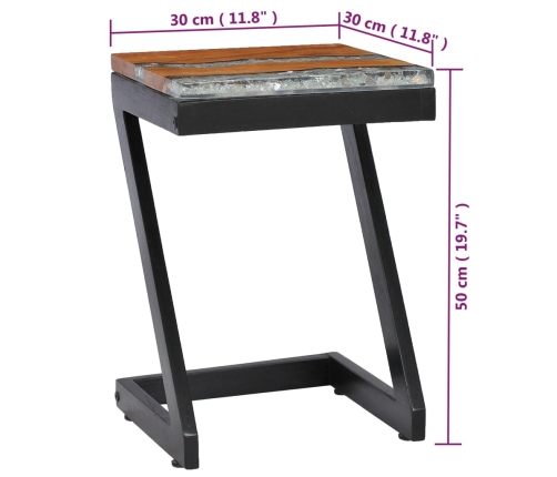 Mesa de centro madera maciza de teca y poliresina 30x30x50 cm