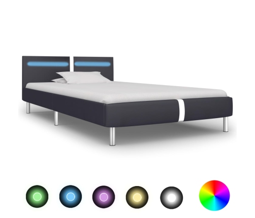 Estructura de cama con LED cuero sintético negro 90x200 cm