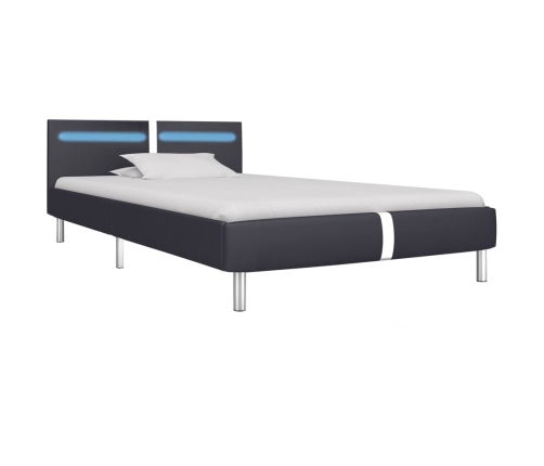 Estructura de cama con LED cuero sintético negro 90x200 cm