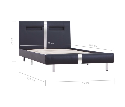 Estructura de cama con LED cuero sintético negro 90x200 cm