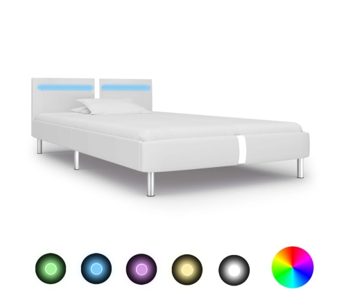 Estructura de cama con LED sin colchón cuero blanco 90x200 cm