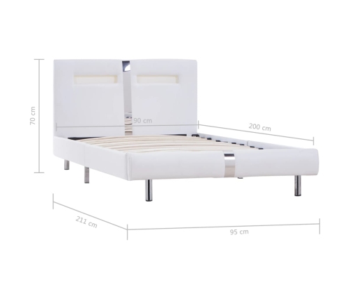 Estructura de cama con LED sin colchón cuero blanco 90x200 cm