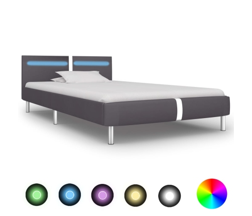 Estructura de cama con LED cuero sintético gris 90x200 cm