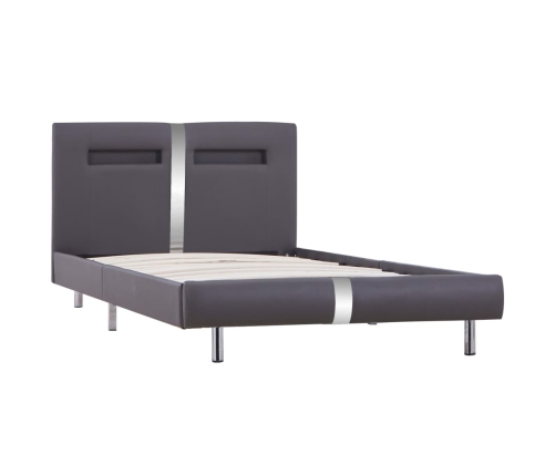 Estructura de cama con LED cuero sintético gris 90x200 cm