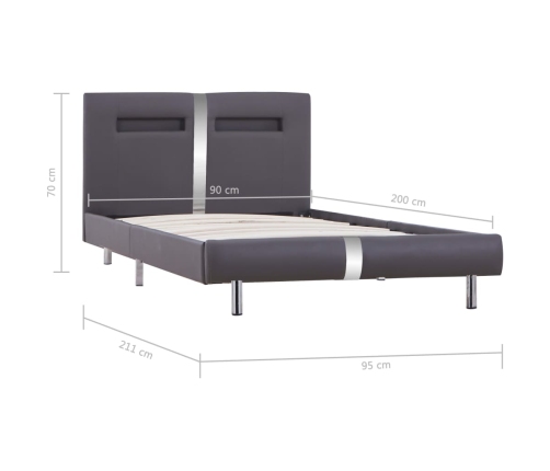 Estructura de cama con LED cuero sintético gris 90x200 cm