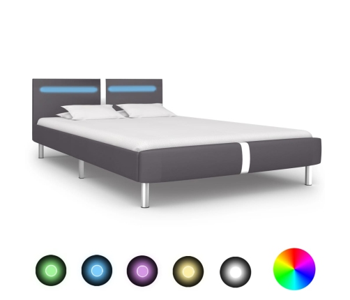 vidaXL Estructura de cama con LED cuero sintético gris 140x200 cm