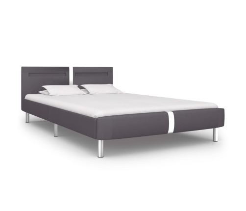 vidaXL Estructura de cama con LED cuero sintético gris 140x200 cm