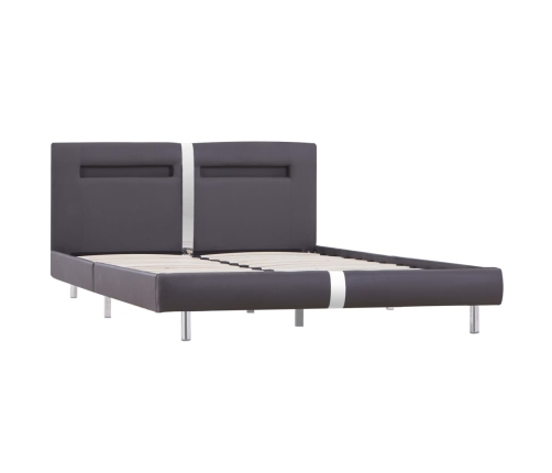 vidaXL Estructura de cama con LED cuero sintético gris 140x200 cm