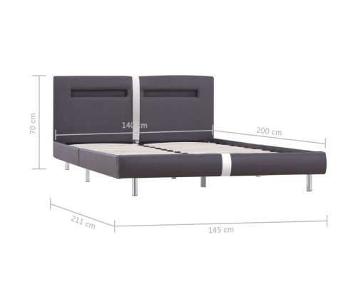 vidaXL Estructura de cama con LED cuero sintético gris 140x200 cm