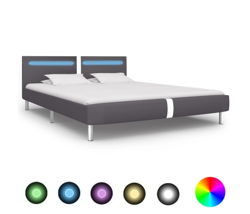 vidaXL Estructura de cama LED cabecero cuero sintético gris 180x200 cm