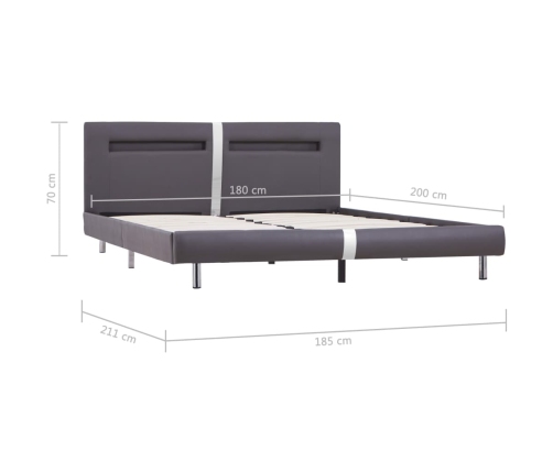 vidaXL Estructura de cama LED cabecero cuero sintético gris 180x200 cm