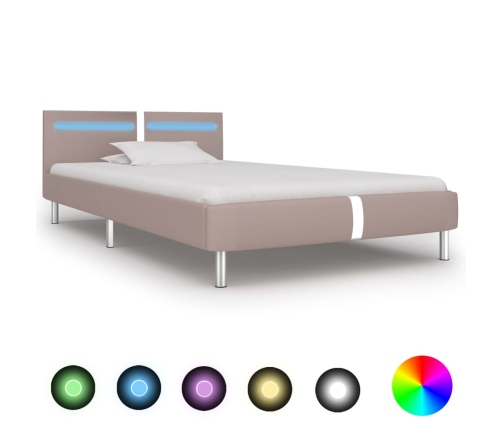 vidaXL Estructura de cama con LED cuero sintético capuchino 90x200 cm