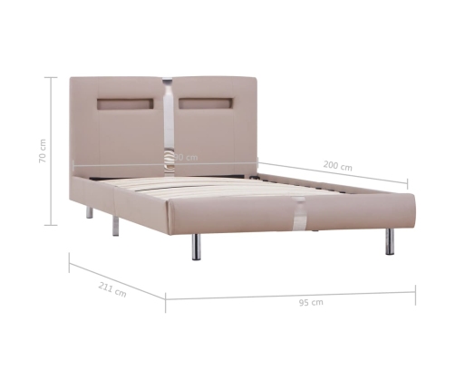 vidaXL Estructura de cama con LED cuero sintético capuchino 90x200 cm