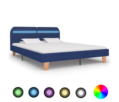 vidaXL Estructura de cama con LED tela azul 160x200 cm