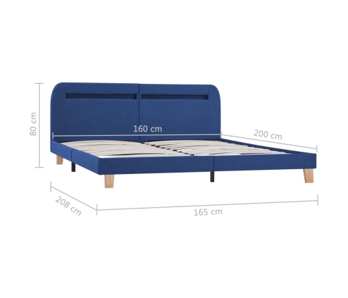 vidaXL Estructura de cama con LED tela azul 160x200 cm