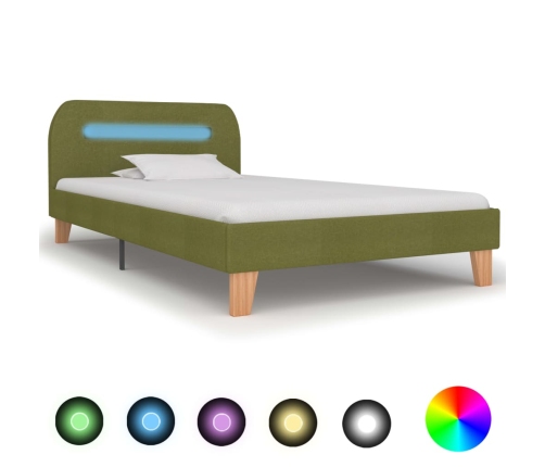 Estructura de cama con LED tela verde 90x200 cm