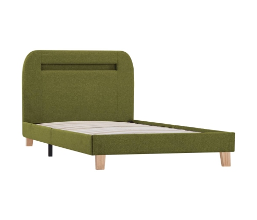 Estructura de cama con LED tela verde 90x200 cm