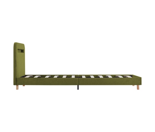 Estructura de cama con LED tela verde 90x200 cm