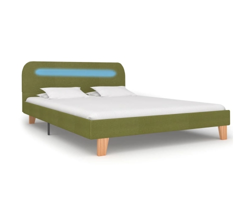 Estructura de cama con LED tela verde 140x200 cm