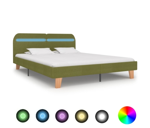 vidaXL Estructura de cama con LED tela verde 160x200 cm