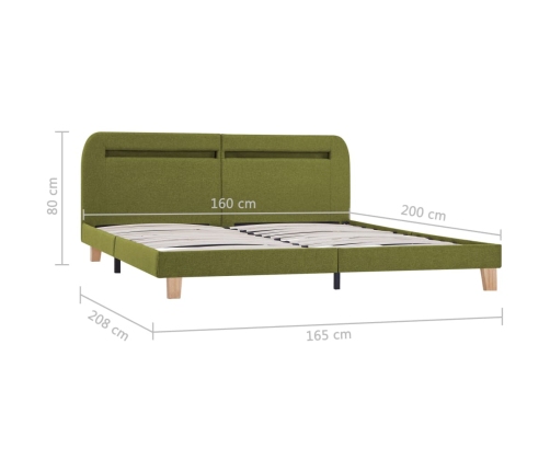 vidaXL Estructura de cama con LED tela verde 160x200 cm