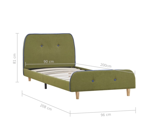 Estructura de cama sin colchón tela verde 90x200 cm