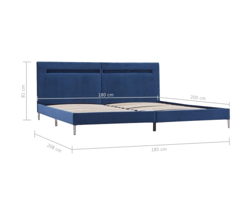 Estructura de cama con LED tela azul 180x200 cm