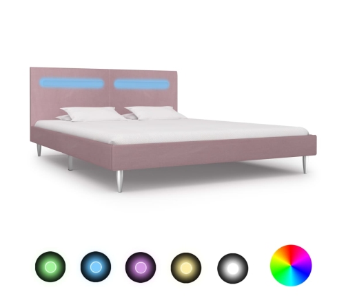 vidaXL Estructura de cama con LED tela rosa 180x200 cm