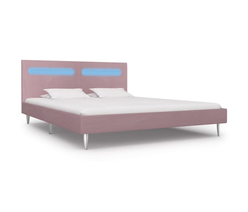 Estructura de cama con LED tela rosa 180x200 cm