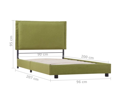 Estructura de cama sin colchón tela verde 90x200 cm