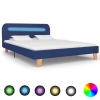 Estructura de cama con LED tela azul 135x190 cm