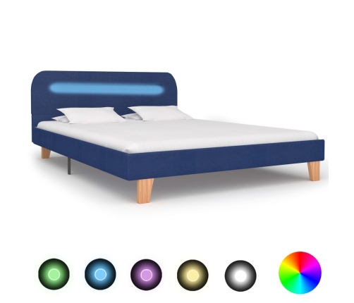 Estructura de cama con LED sin colchón tela azul 135x190 cm