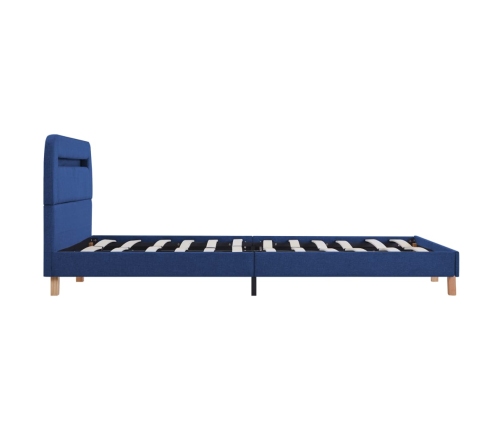 Estructura de cama con LED sin colchón tela azul 135x190 cm