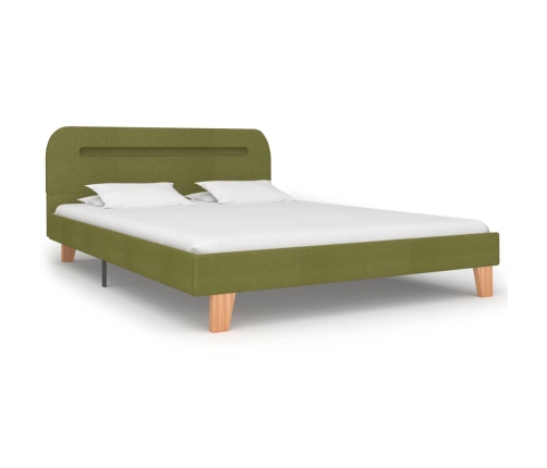 Estructura de cama con LED sin colchón Tela verde 135x190 cm