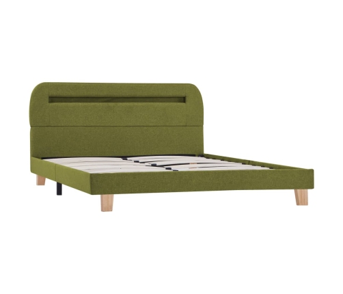 Estructura de cama con LED sin colchón Tela verde 135x190 cm