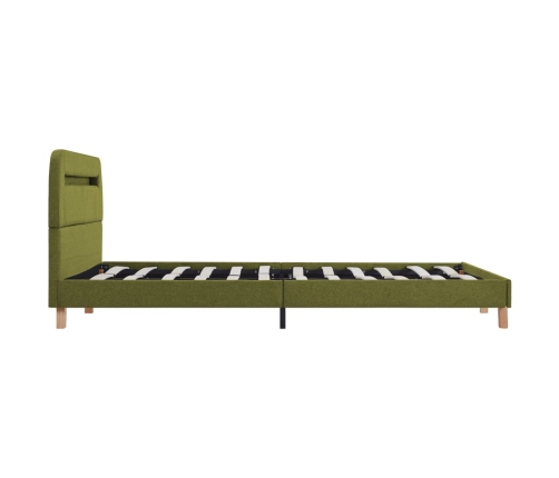 Estructura de cama con LED sin colchón Tela verde 135x190 cm