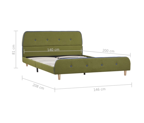 Estructura de cama sin colchón de tela verde 135x190 cm