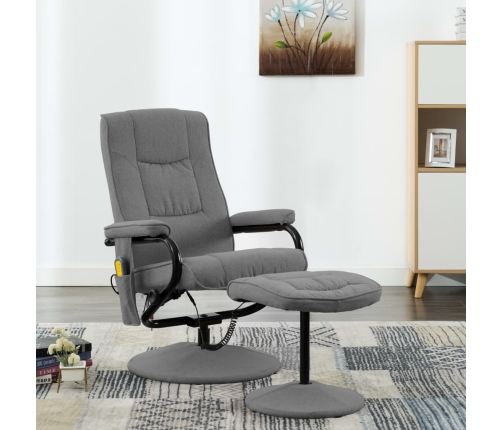 Sillón reclinable de masaje con reposapiés tela gris claro