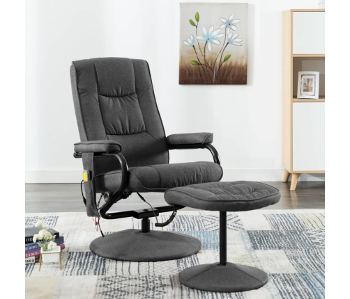 Sillón reclinable de masaje con reposapiés tela gris oscuro