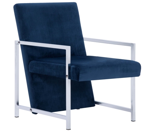 Sillón con patas cromadas de terciopelo azul