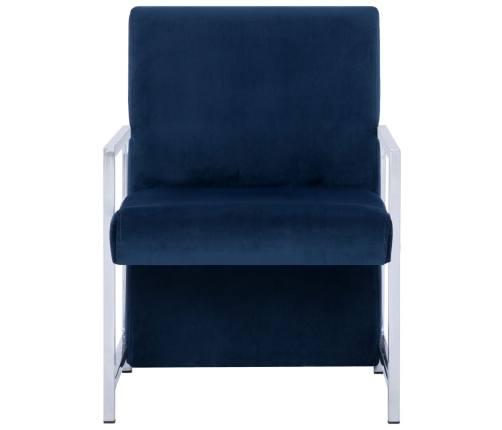 Sillón con patas cromadas de terciopelo azul