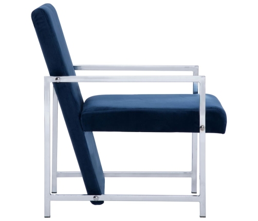 Sillón con patas cromadas de terciopelo azul