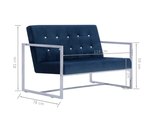 vidaXL Sofá de dos plazas con reposabrazos cromados y terciopelo azul