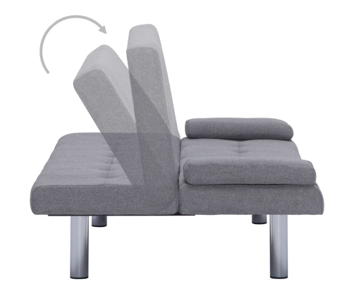 vidaXL Sofá cama con dos almohadas de poliéster gris claro