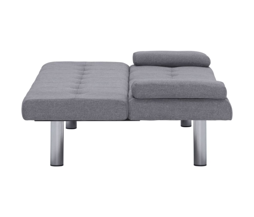 vidaXL Sofá cama con dos almohadas de poliéster gris claro