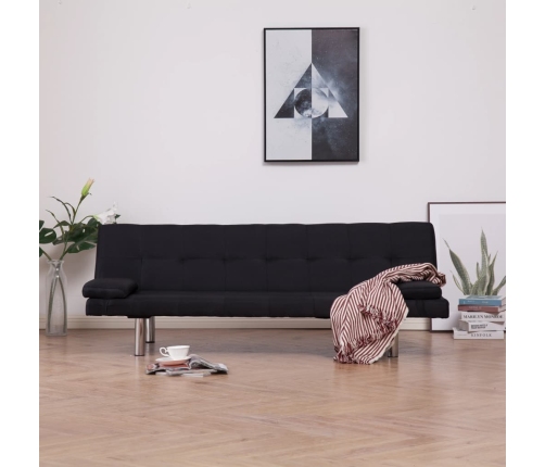 vidaXL Sofá cama con dos almohadas de poliéster negro