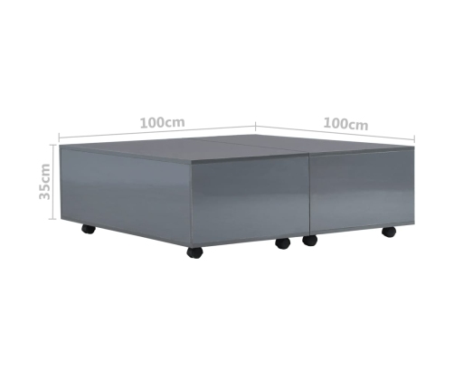 vidaXL Mesa de centro gris brillo 100x100x35 cm