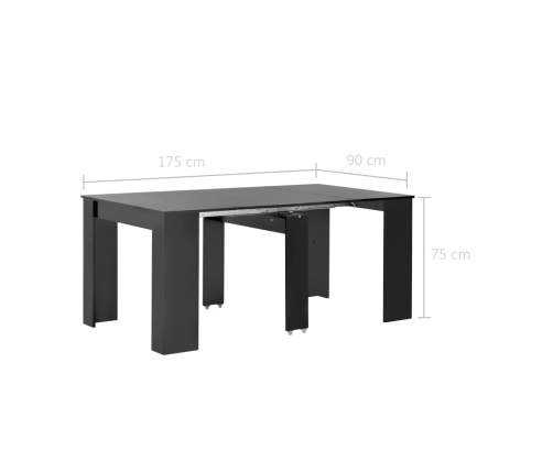 Mesa de comedor extensible negro brillante 175x90x75 cm