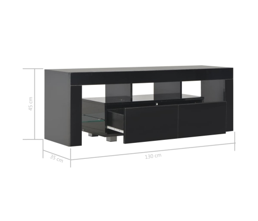 Mueble de TV con luces LED negro brillante 130x35x45 cm