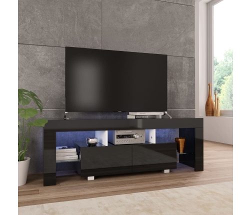 Mueble de TV con luces LED negro brillante 130x35x45 cm